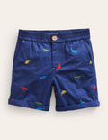 Smart Roll-Up Shorts-Dinosaur Embroidery Navy