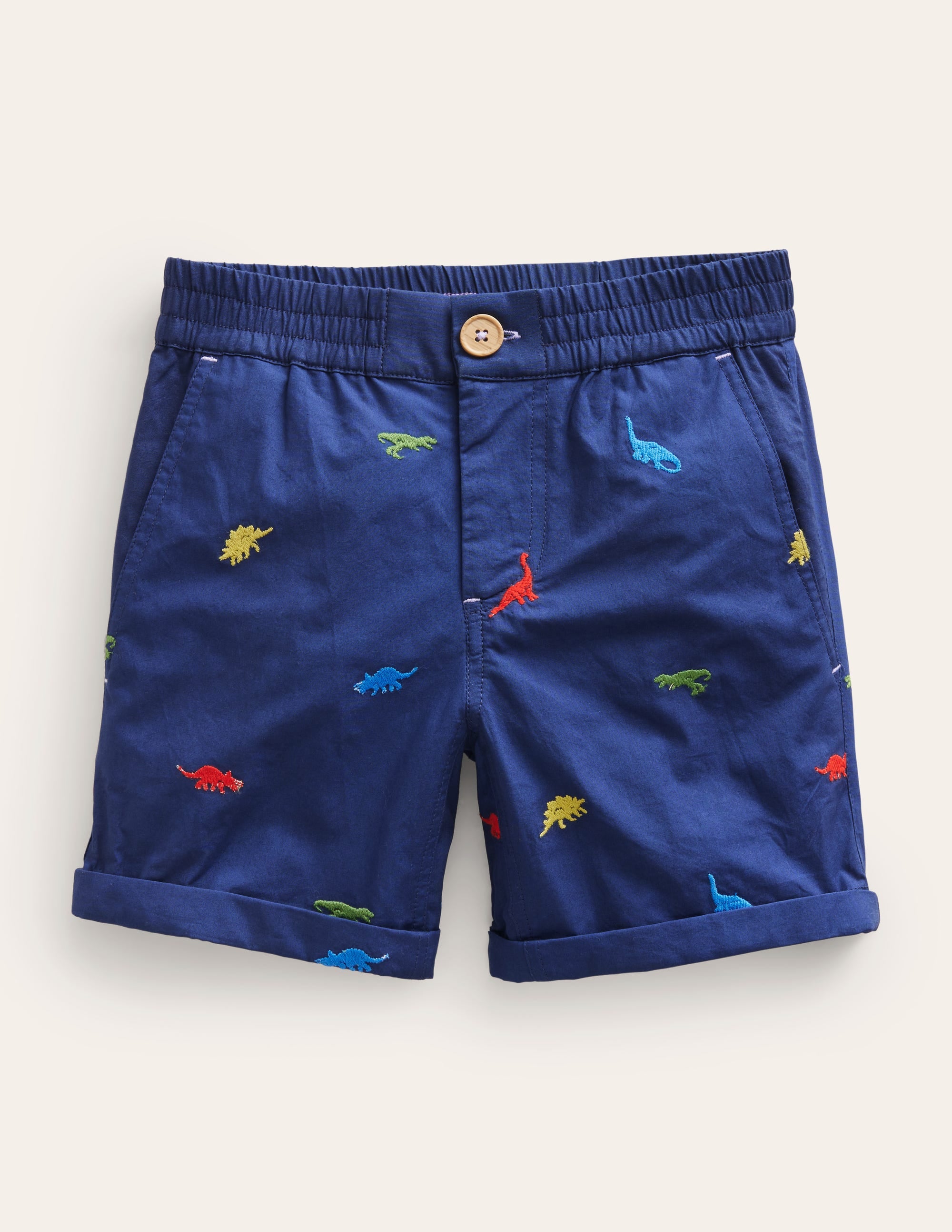 Smart Roll-Up Shorts-Dinosaur Embroidery Navy - Image 1