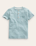 Washed Cotton Henley T-shirt-Tourmaline Blue