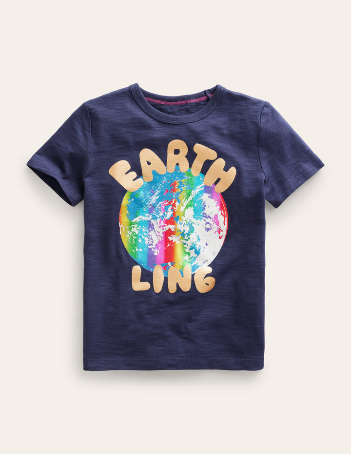 Earth Logo-Print T-Shirt-Bright Navy