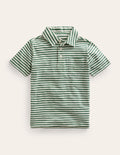 Striped Slubbed Polo Shirt-Rosemary/Ivory