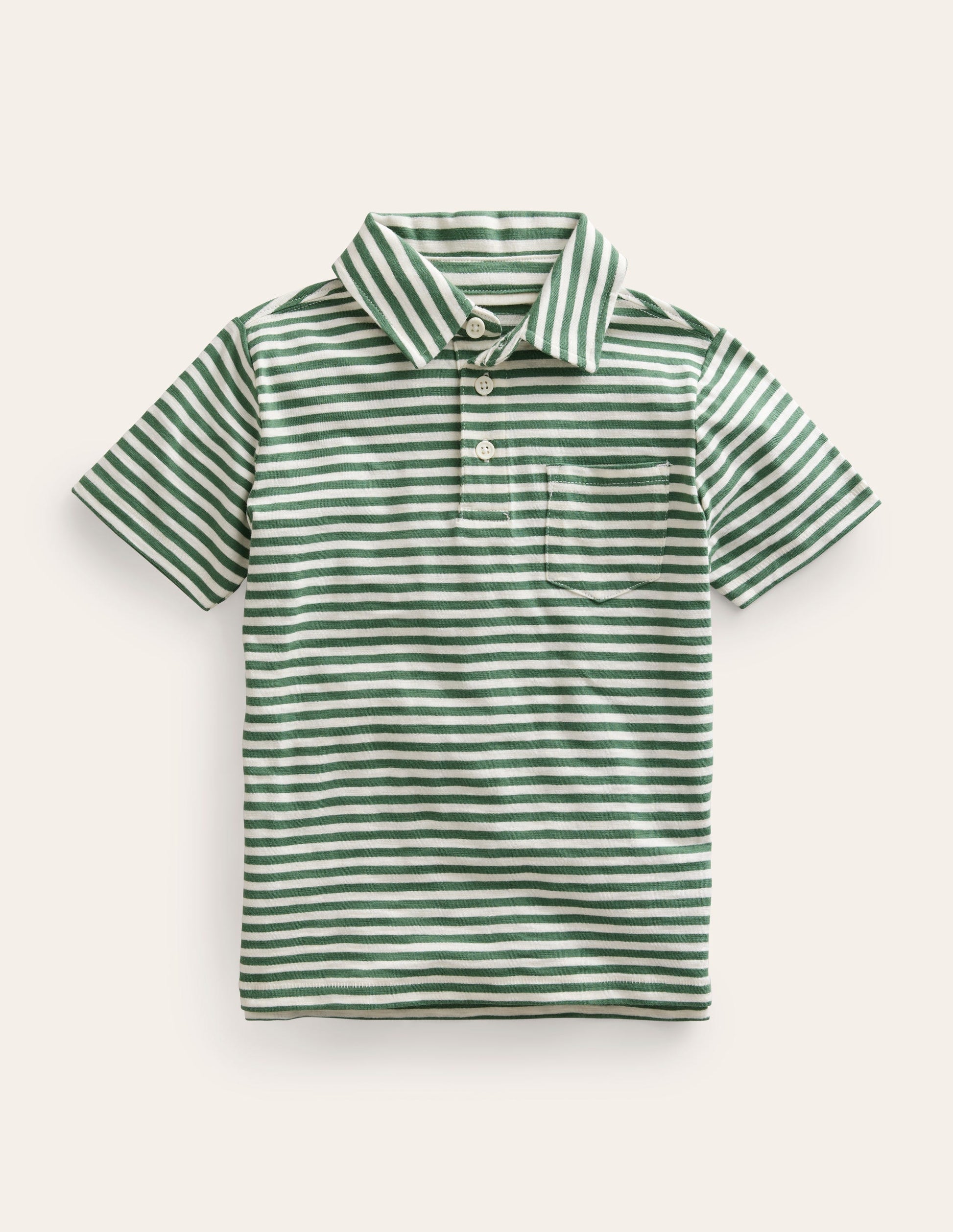 Striped Slubbed Polo Shirt-Rosemary/Ivory-1
