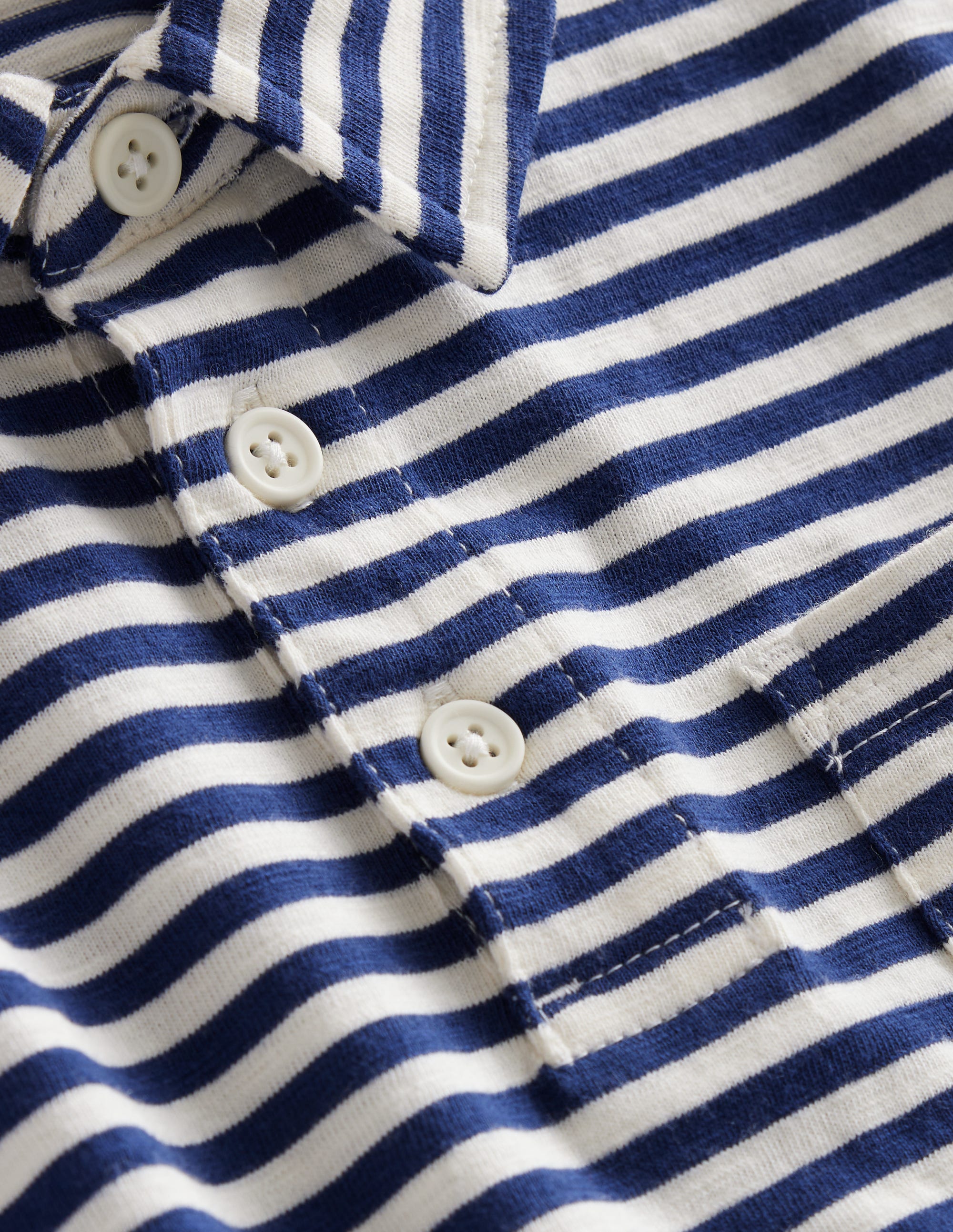 Striped Slubbed Polo Shirt-Navy/Ivory - Image 3