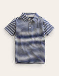 Striped Slubbed Polo Shirt-Navy/Ivory