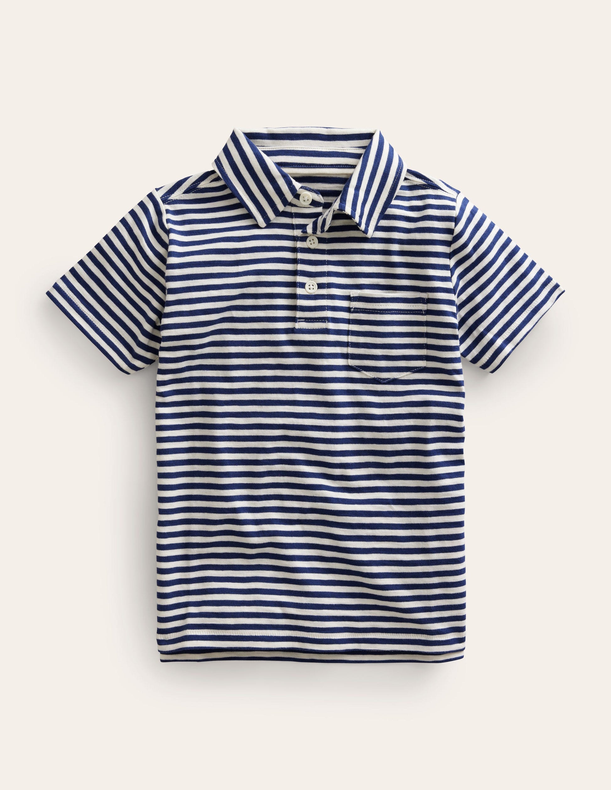 Striped Slubbed Polo Shirt-Navy/Ivory-1