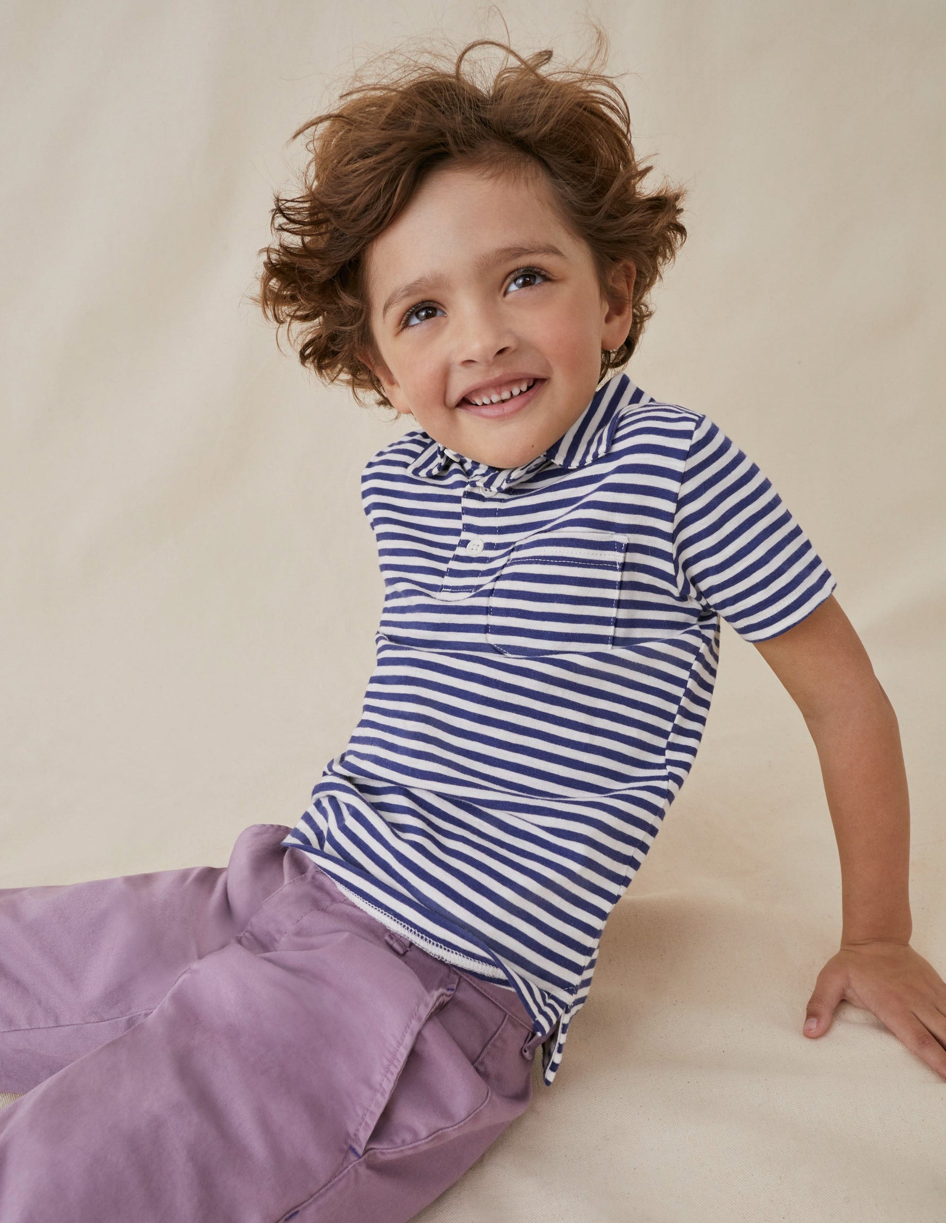 Striped Slubbed Polo Shirt-Navy/Ivory-4