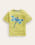 Dragonfly-Appliqué T-Shirt-Gooseberry Yellow
