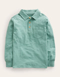 Slubbed Long-Sleeve Polo Shirt-Smoke Green