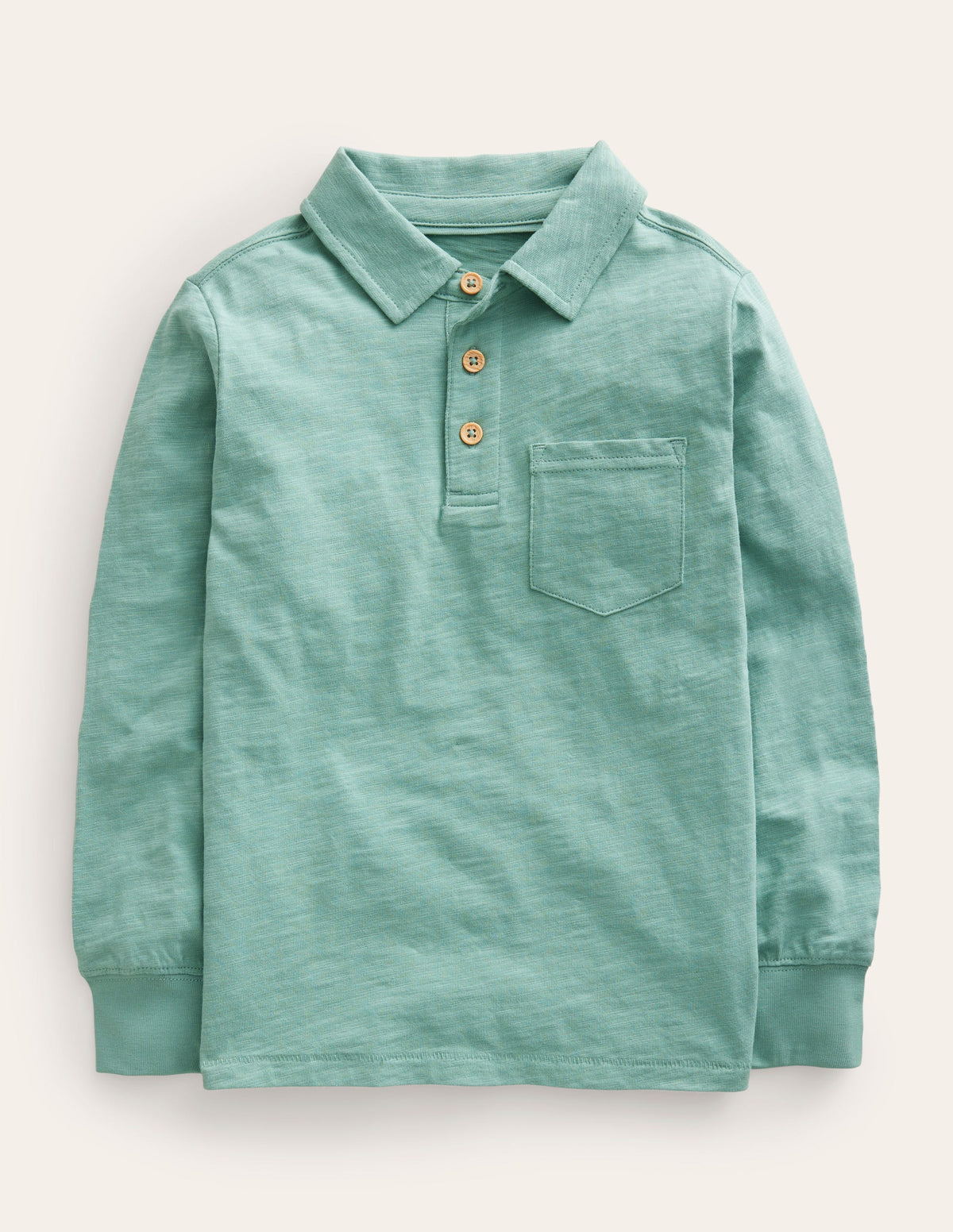 Slubbed Long-Sleeve Polo Shirt-Smoke Green - Image 1