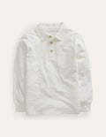 Slubbed Long-Sleeve Polo Shirt-Ivory