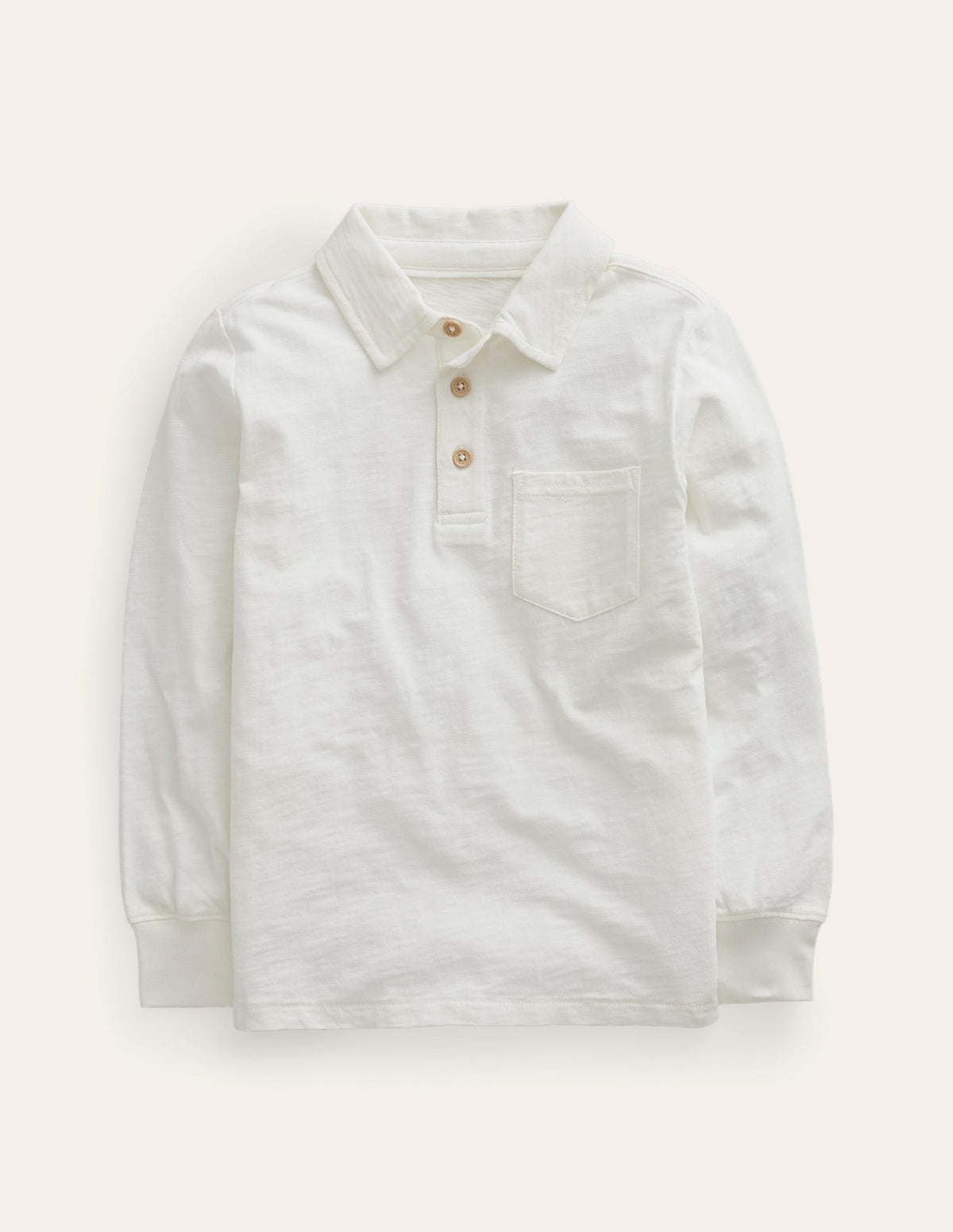 Slubbed Long-Sleeve Polo Shirt-Ivory-1
