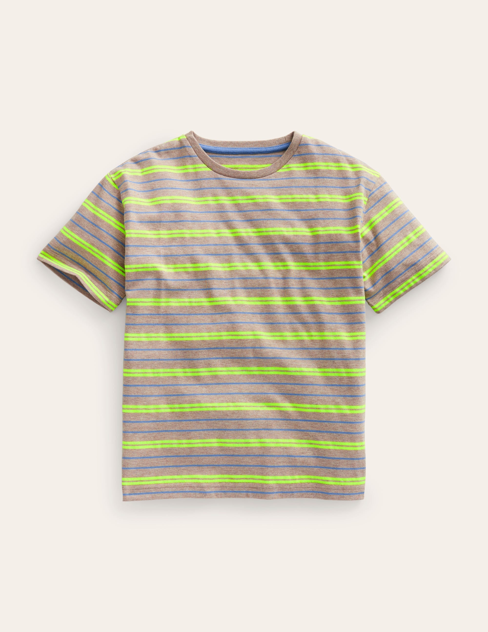 Relaxed Neon-Stripe T-Shirt-Oatmeal Marl/Neon Yellow - Image 1