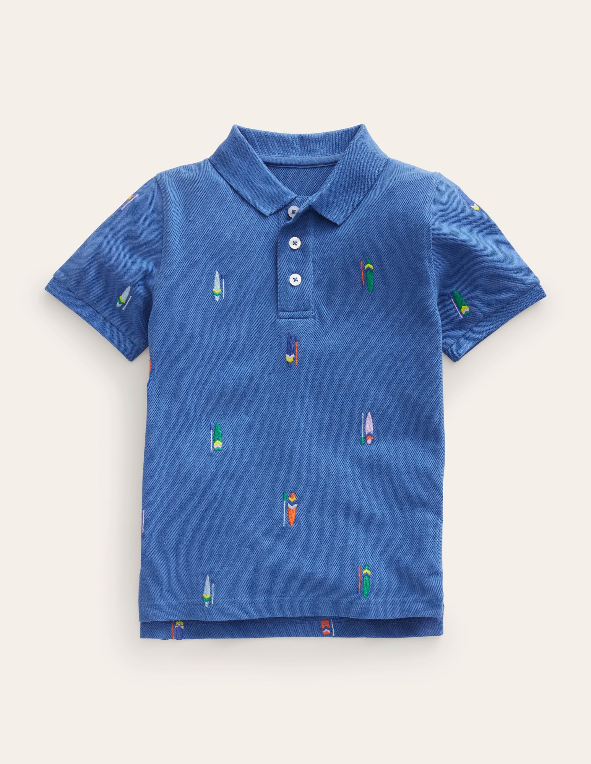 Embroidered Piqué Polo Shirt-Blue Paddle Boards - Image 1
