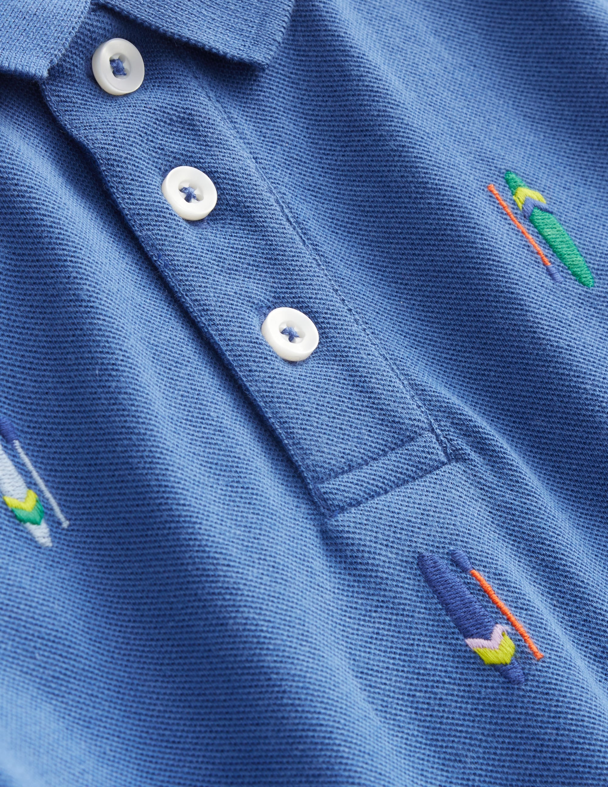 Embroidered Piqué Polo Shirt-Blue Paddle Boards - Image 3