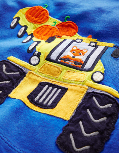 Appliqué Mock Sleeve T-Shirt-Delft Blue-3