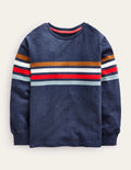 Textured Chest Stripe T-shirt-Navy Marl