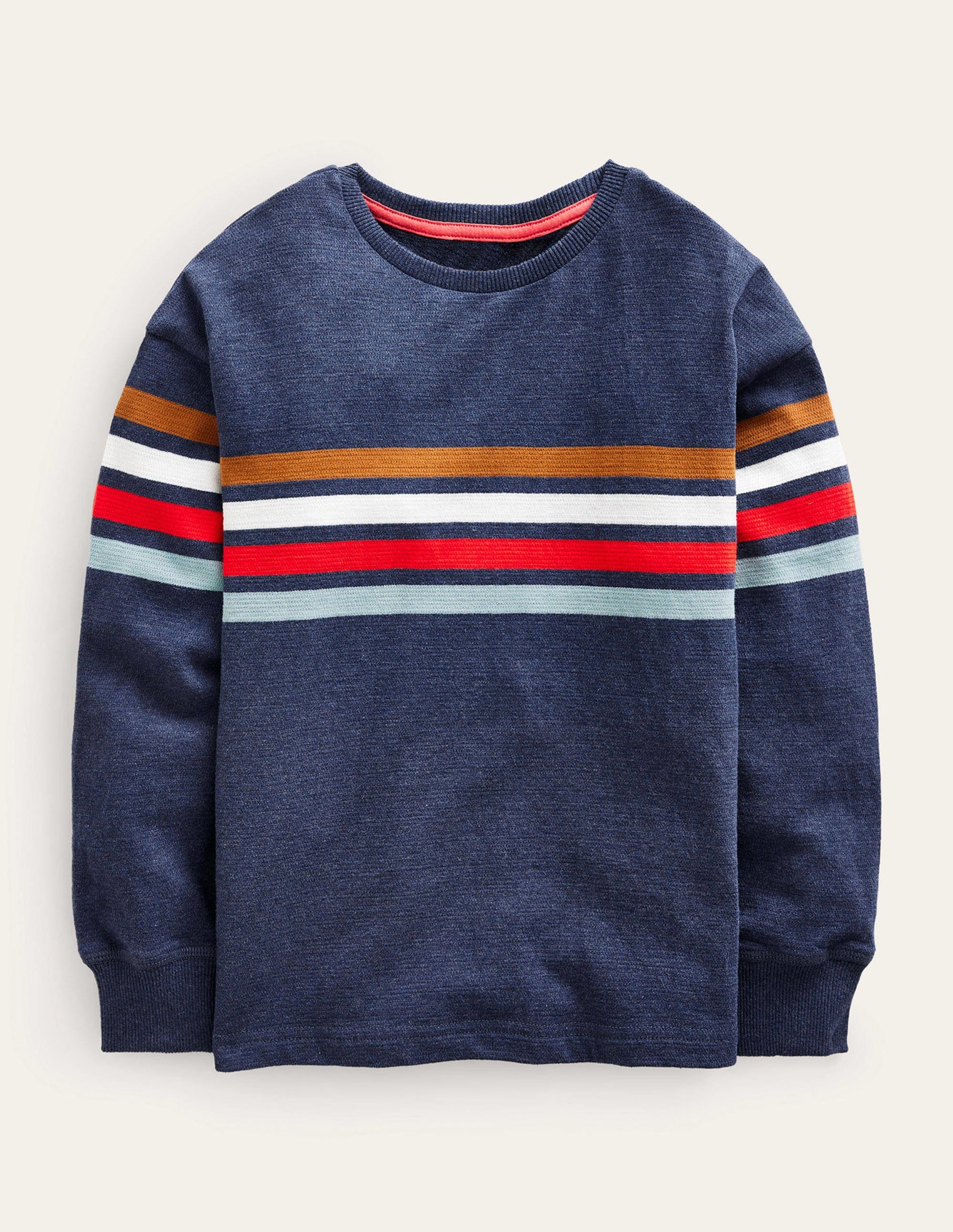 Textured Chest Stripe T-shirt-Navy Marl-1