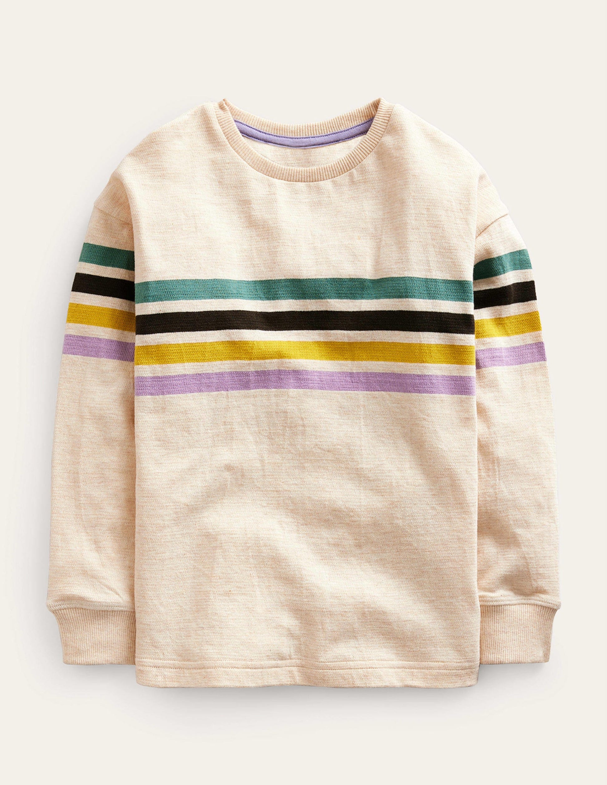 Textured Chest Stripe T-shirt-Oatmeal Marl-1