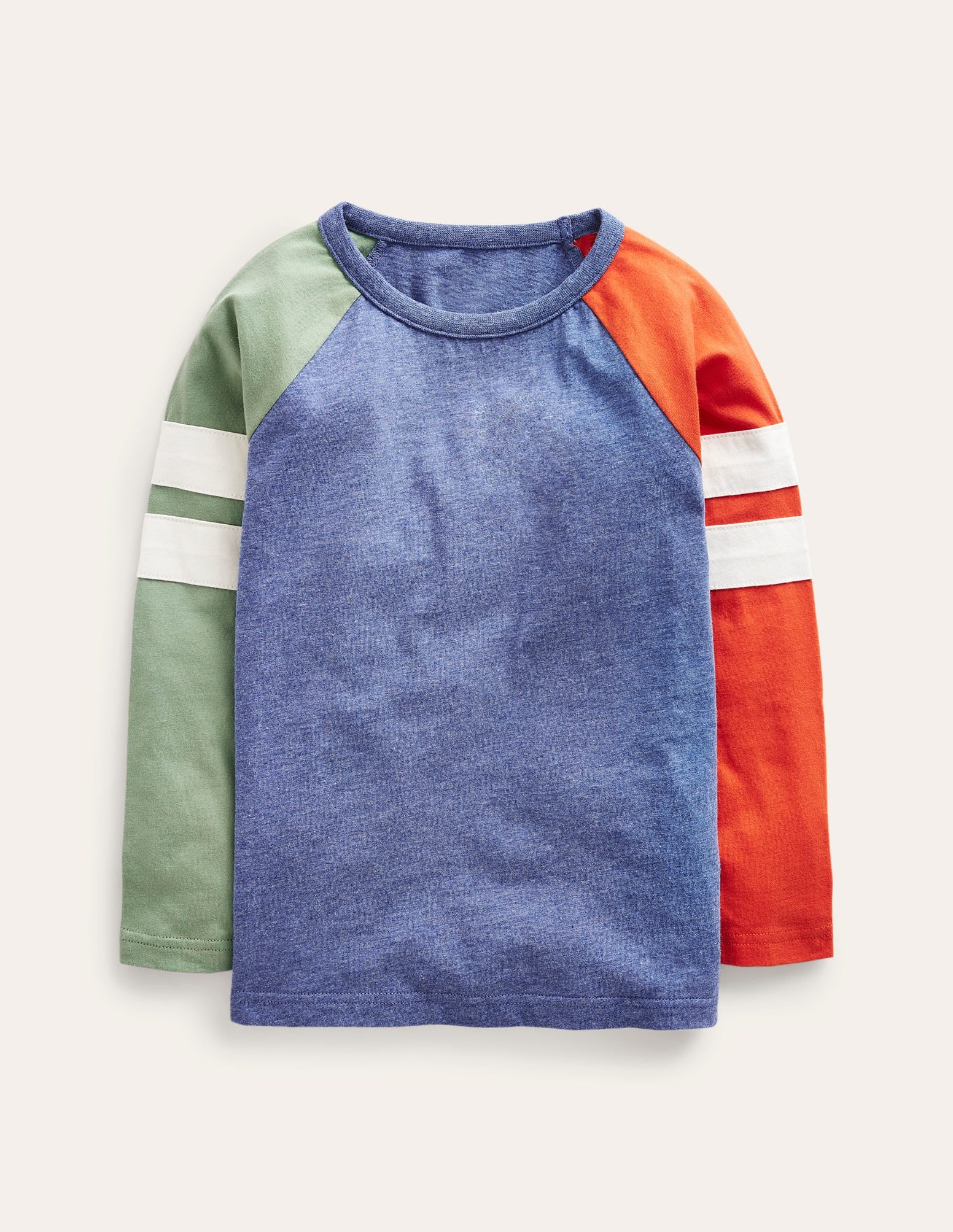Colourblock Raglan T-shirt-Blue/Green/Orange Marl-1