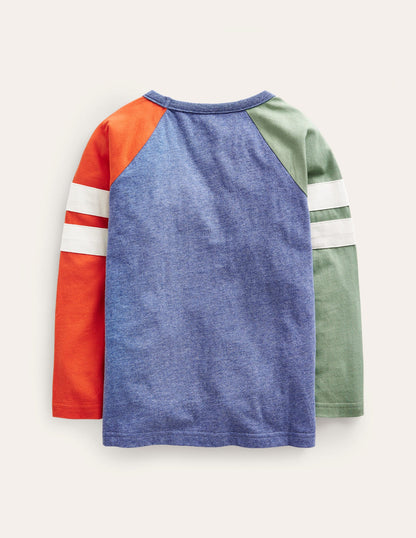 Colourblock Raglan T-shirt-Blue/Green/Orange Marl-2