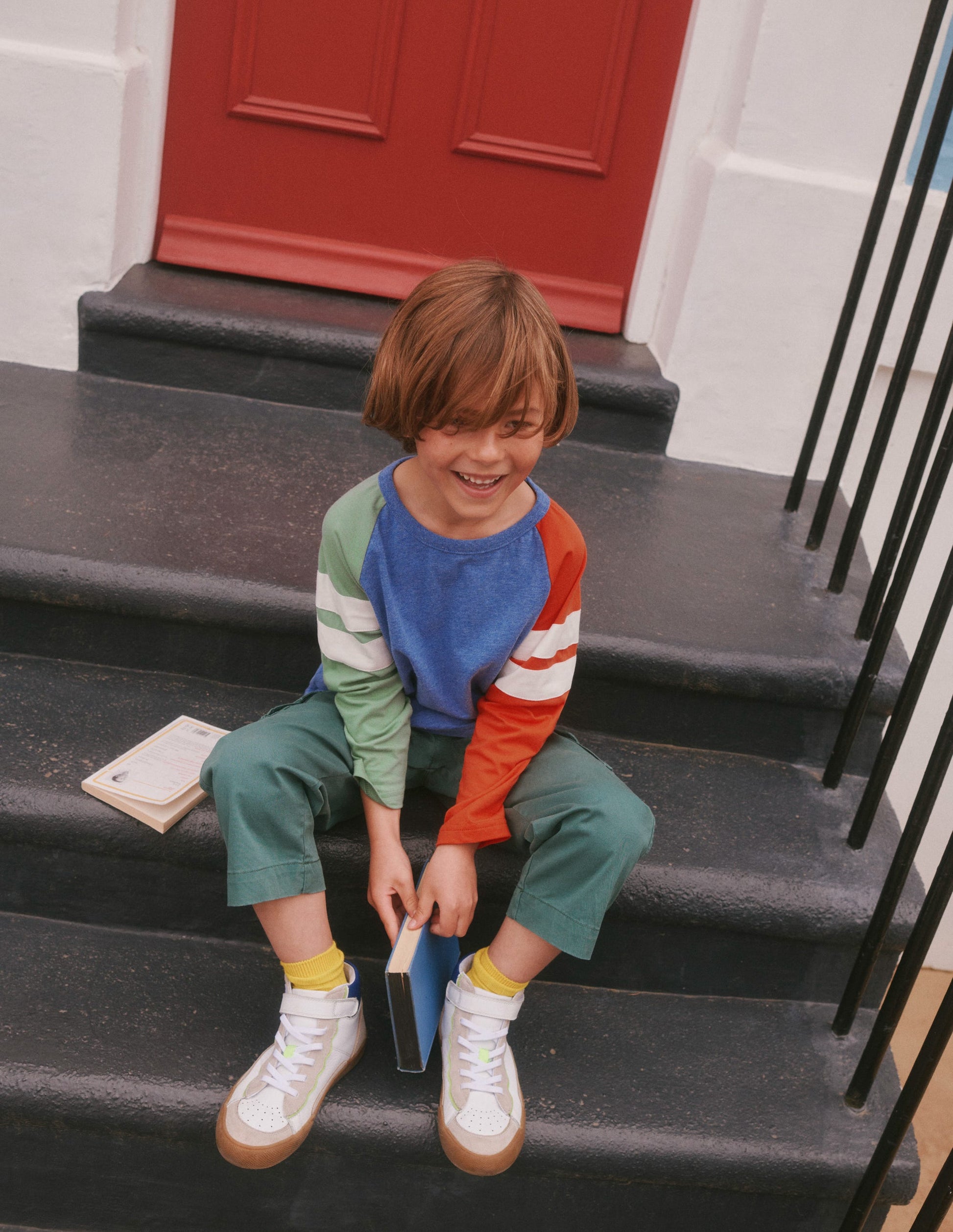 Colourblock Raglan T-shirt-Blue/Green/Orange Marl-4