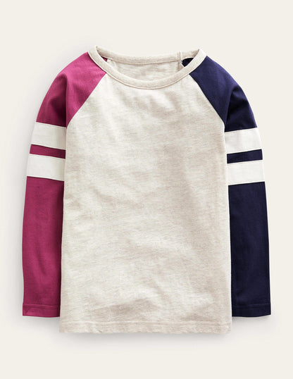 Colourblock Raglan T-shirt-Oatmeal/Navy/Berry Marl-1