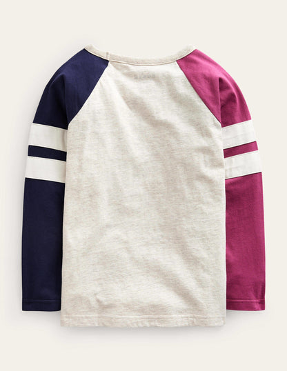 Colourblock Raglan T-shirt-Oatmeal/Navy/Berry Marl-2