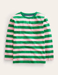 Long-sleeved Washed T-shirt-French Pink/ Deep Green