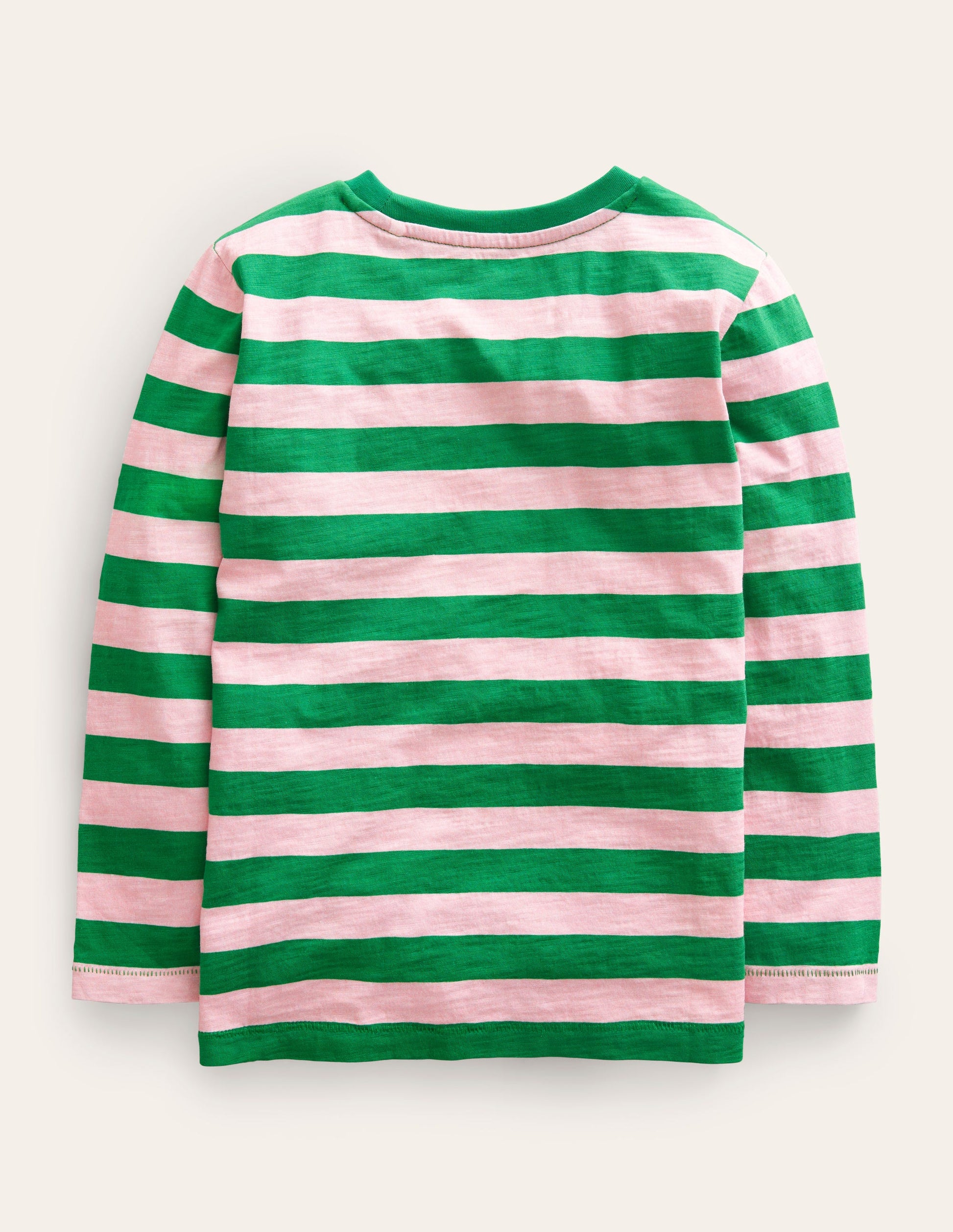 Long-sleeved Washed T-shirt-French Pink/ Deep Green-2