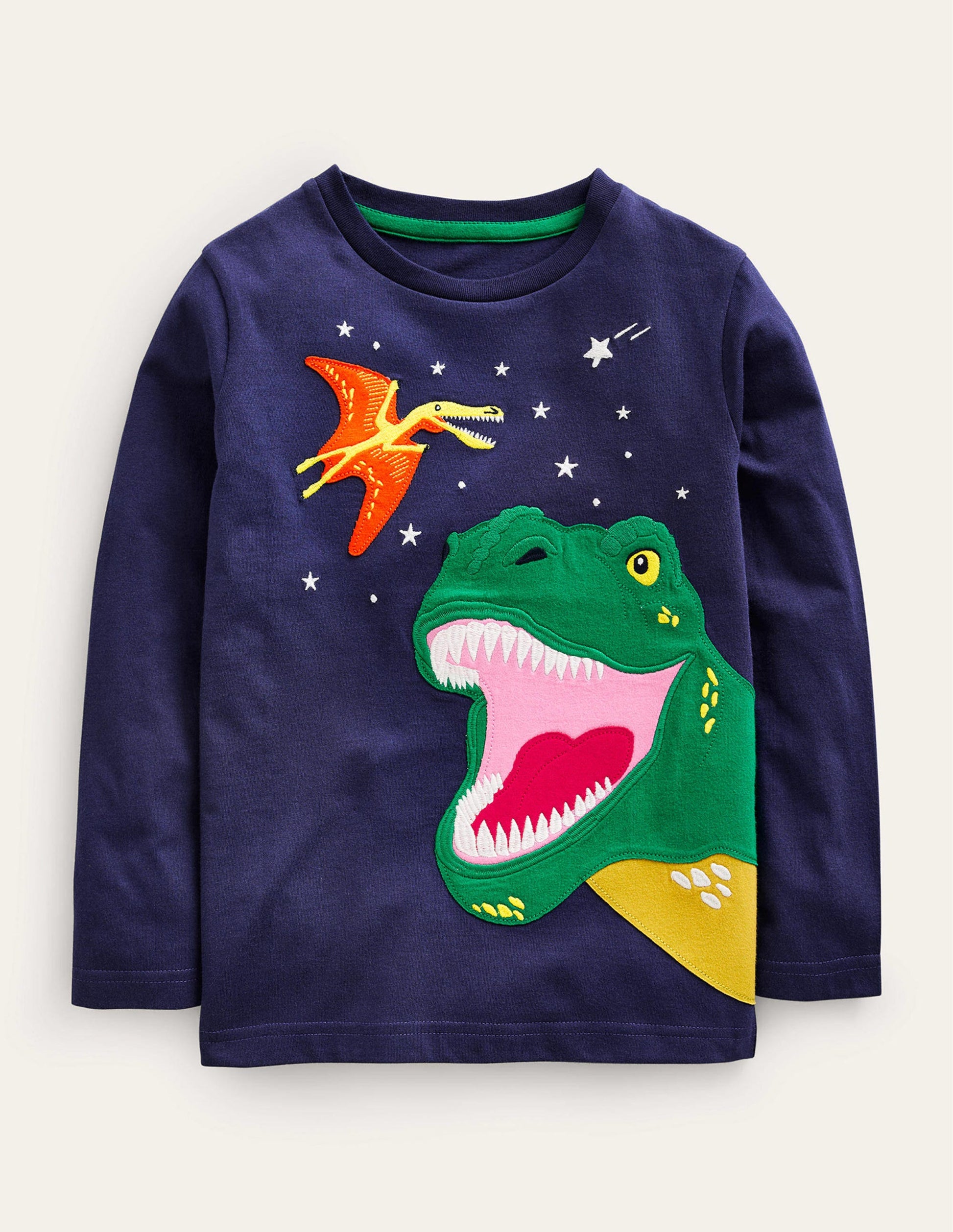 Dinosaur Appliqué T-shirt-College Navy Dino-1