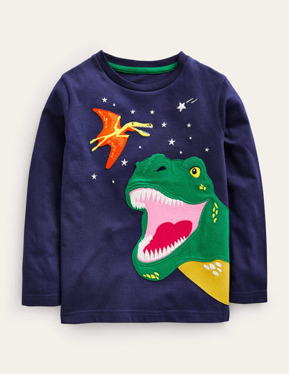 Dinosaur Appliqué T-shirt-College Navy Dino-1