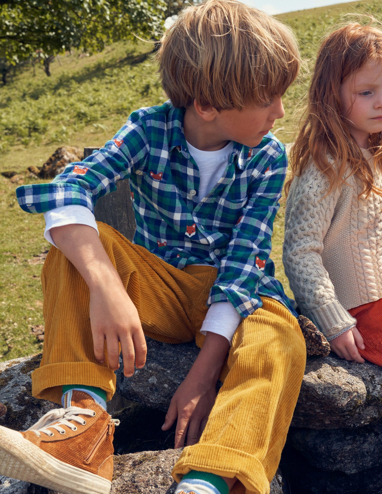 Embroidered Flannel Shirt-Gingham Fox