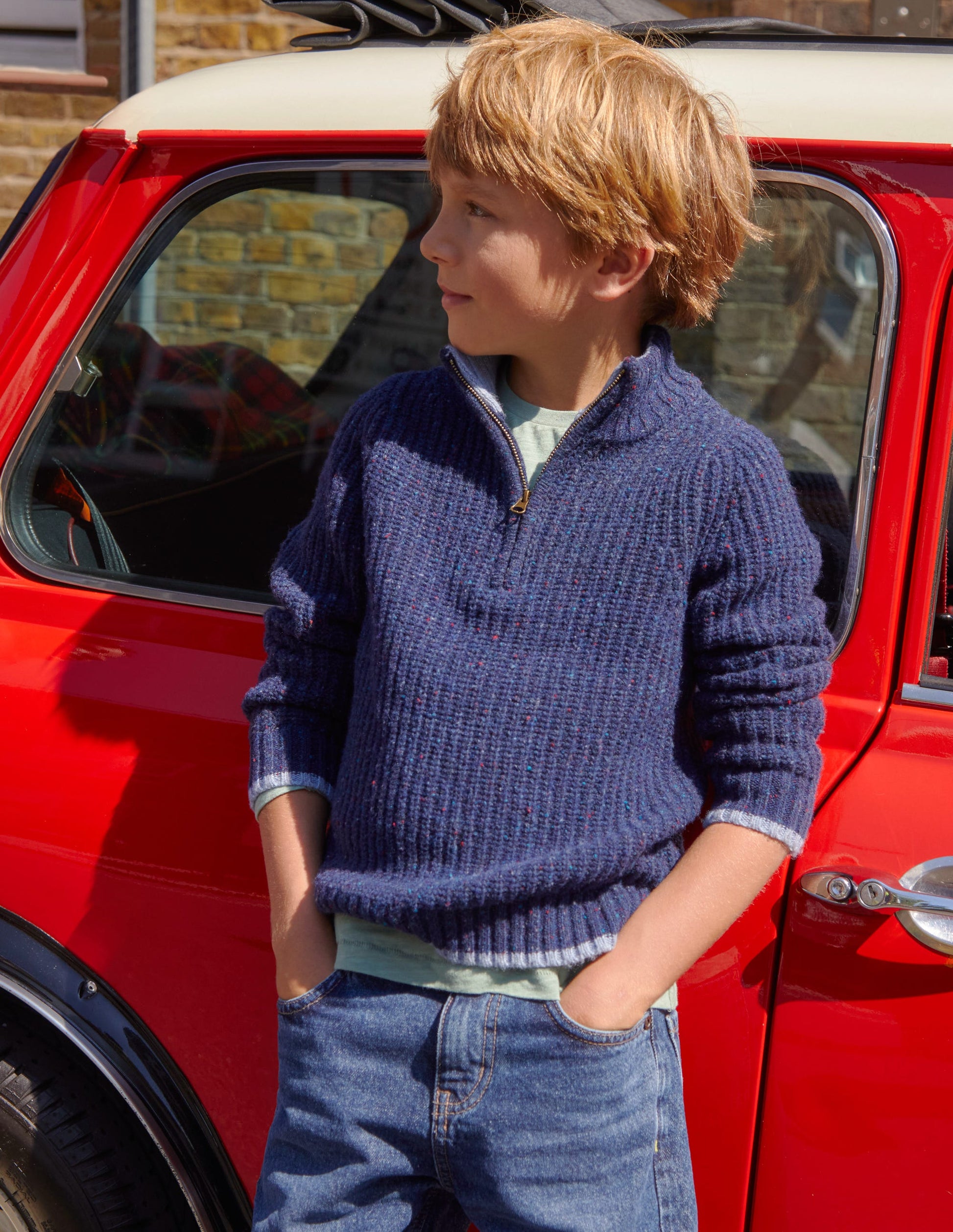 Chunky Half Zip Jumper-Navy Neps-4