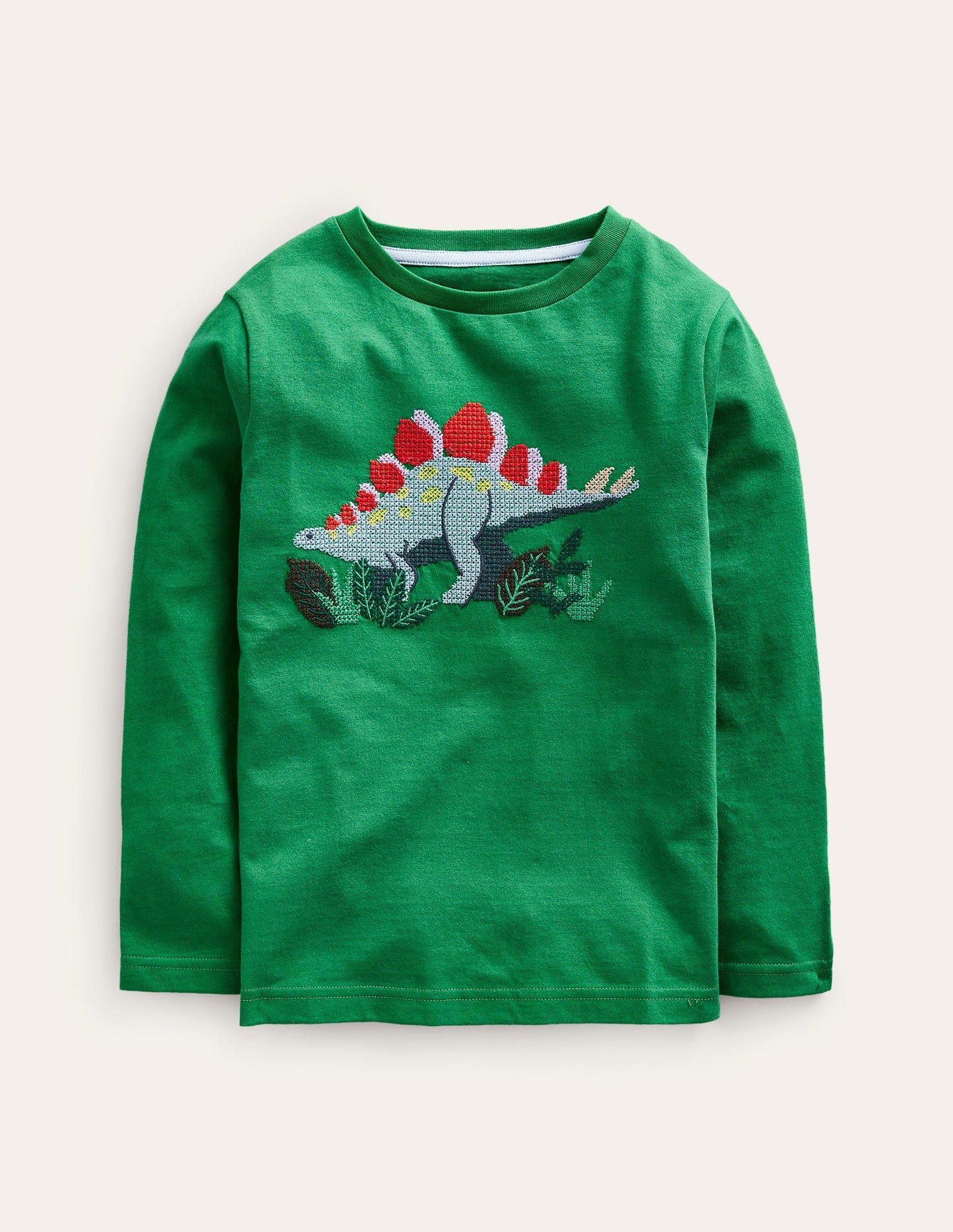 Cross Stitch Dino T-shirt-Deep Green Dinosaur