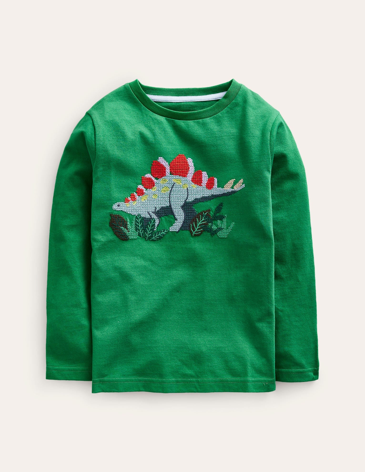 Cross Stitch Dino T-shirt-Deep Green Dinosaur-1