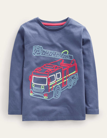 Chain Stitch Logo T-shirt-Robot Blue-1