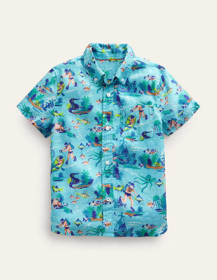 Cotton Linen Shirt-Aqua Sea Diver