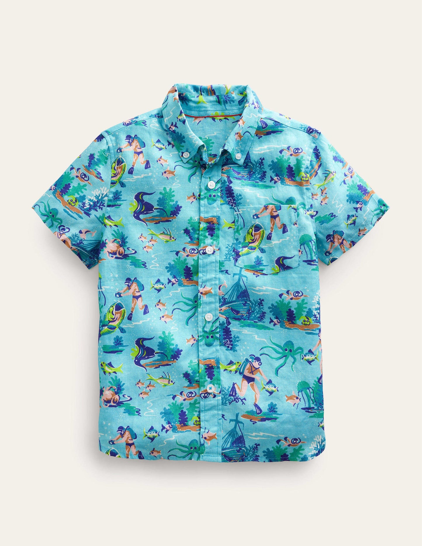 Cotton Linen Shirt-Aqua Sea Diver