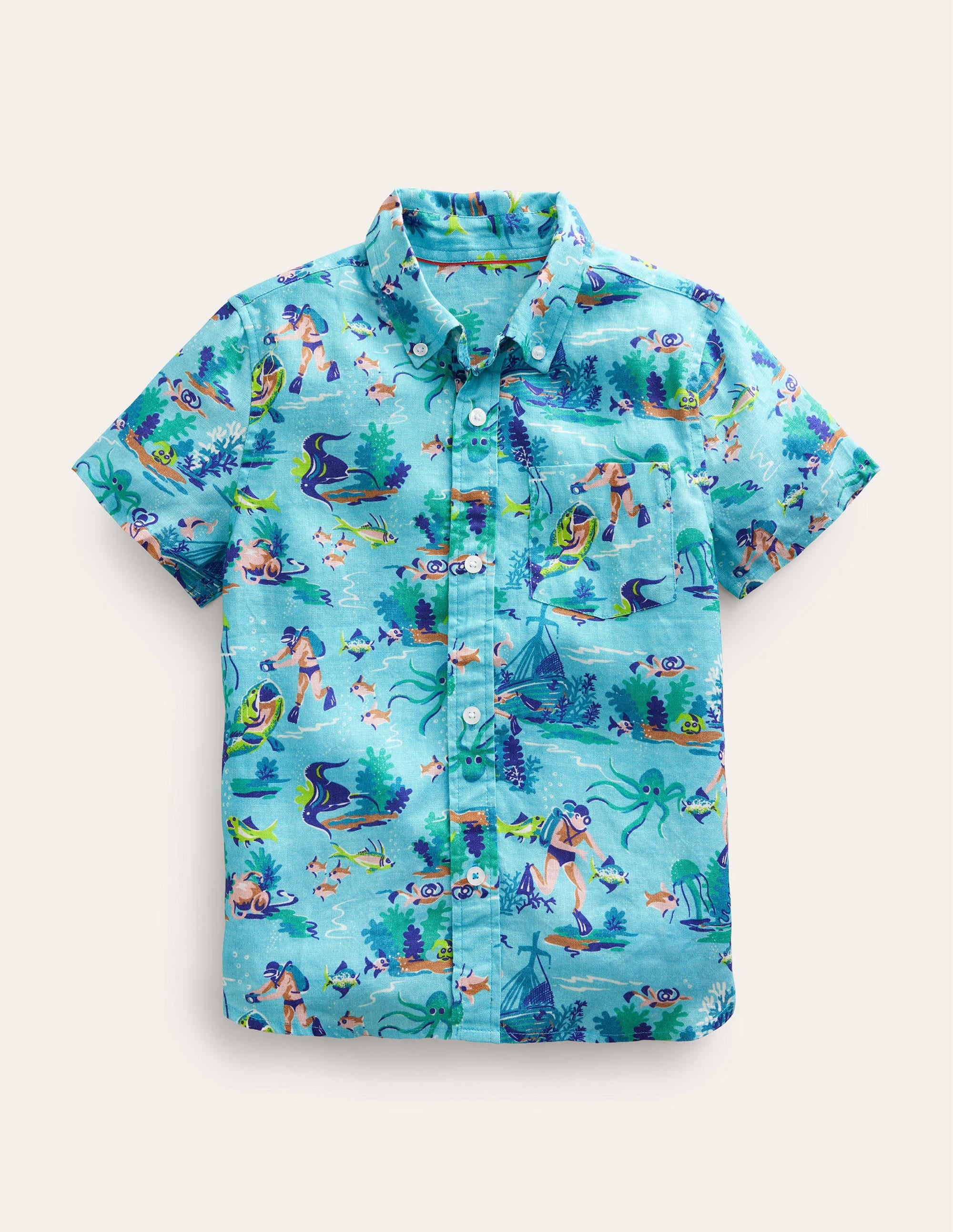 Cotton Linen Shirt-Aqua Sea Diver - Image 1