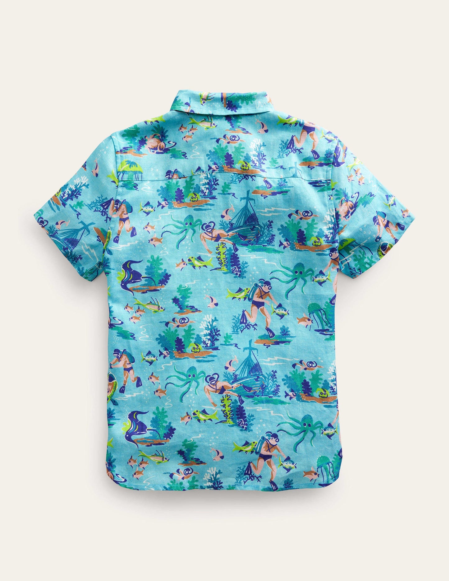 Cotton Linen Shirt-Aqua Sea Diver
