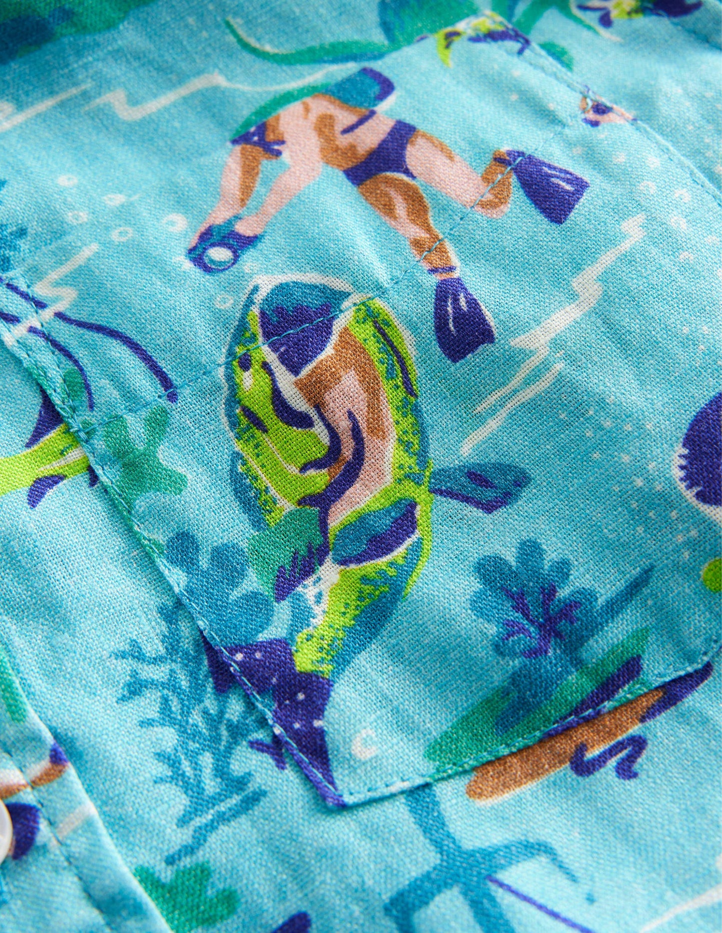 Cotton Linen Shirt-Aqua Sea Diver