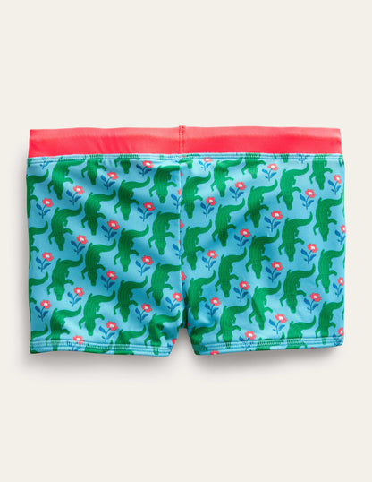 Swim Trunks-Aqua Crocodile Woodblock