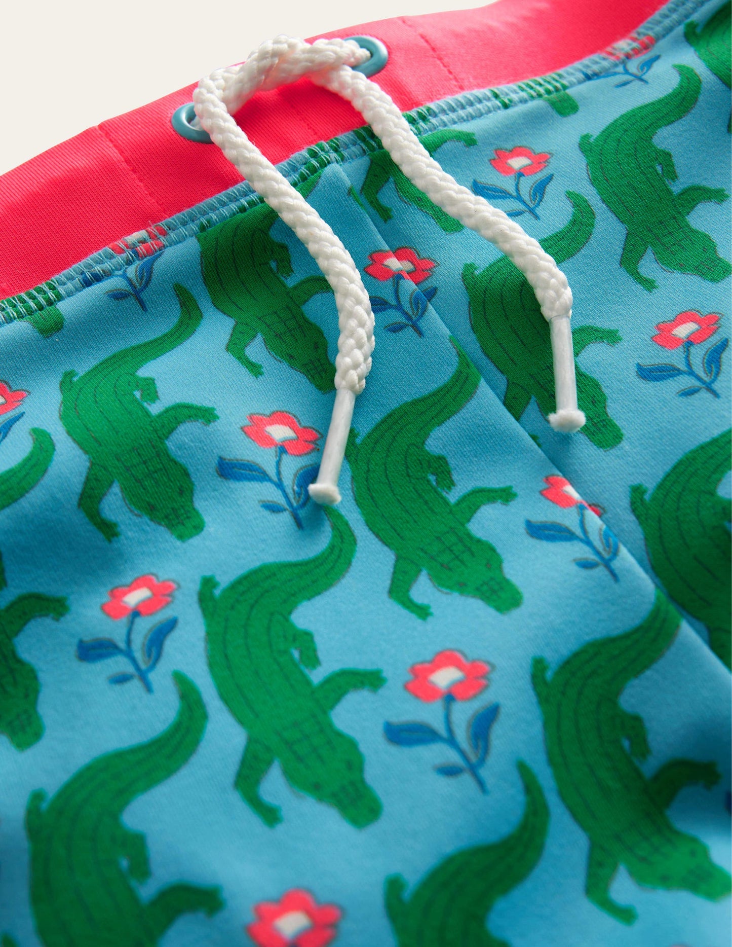 Swim Trunks-Aqua Crocodile Woodblock