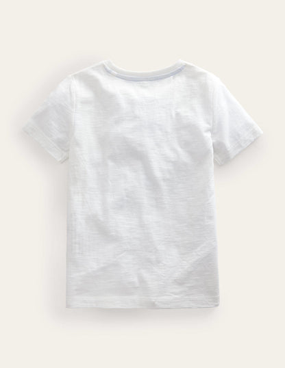Chain Stitch Slogan T-shirt-Ivory White Hello-3