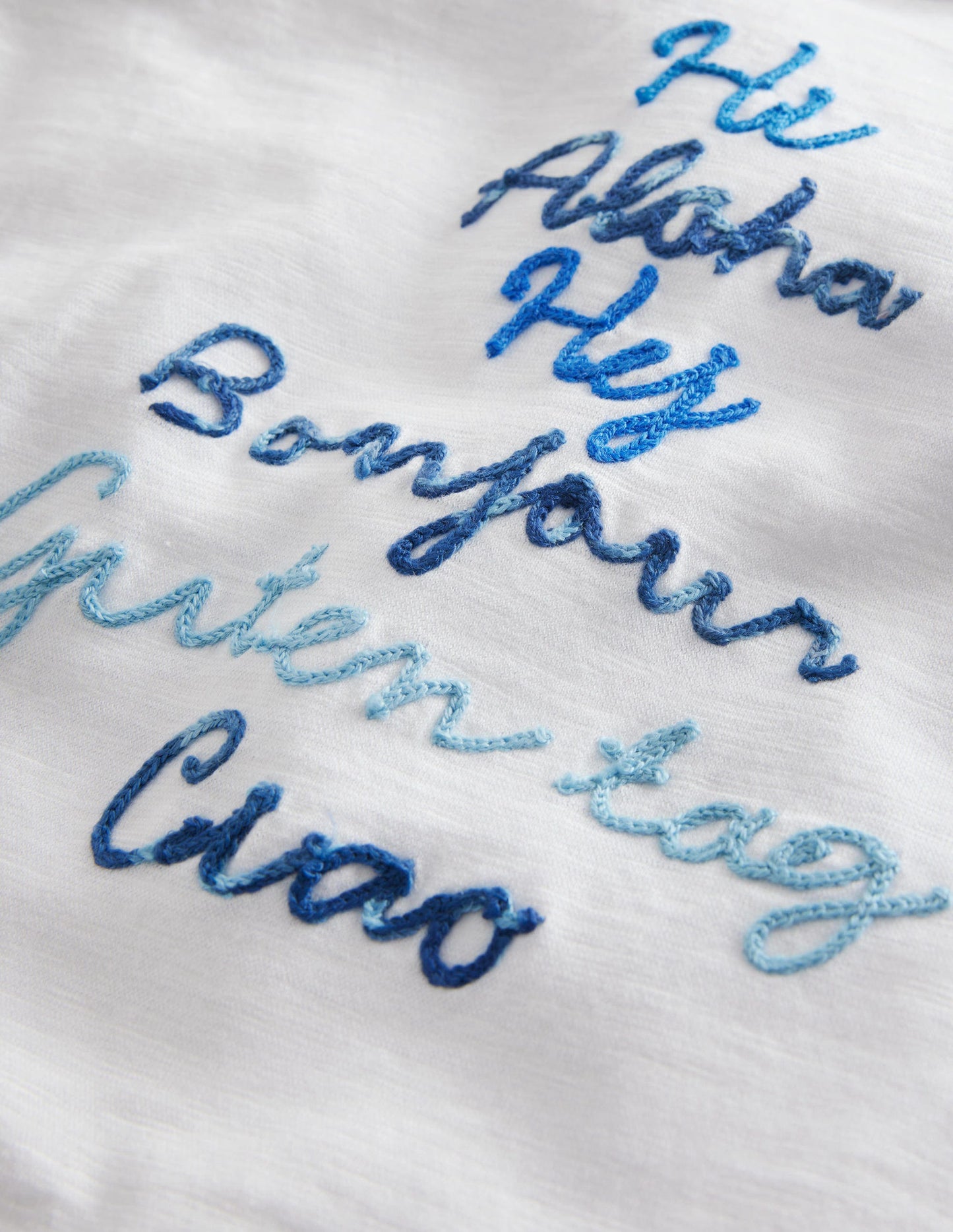 Chain Stitch Slogan T-shirt-Ivory White Hello