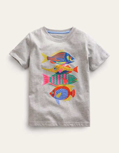 Graphic-Print Cotton T-Shirt-Silver Marl Fish