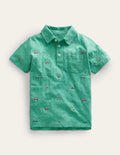 Embroidered Slubbed Polo Shirt-Green Cars