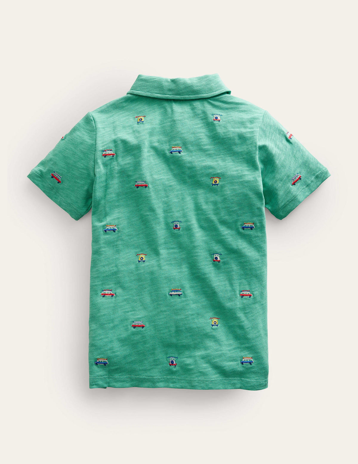 Embroidered Slubbed Polo Shirt-Green Cars - Image 2