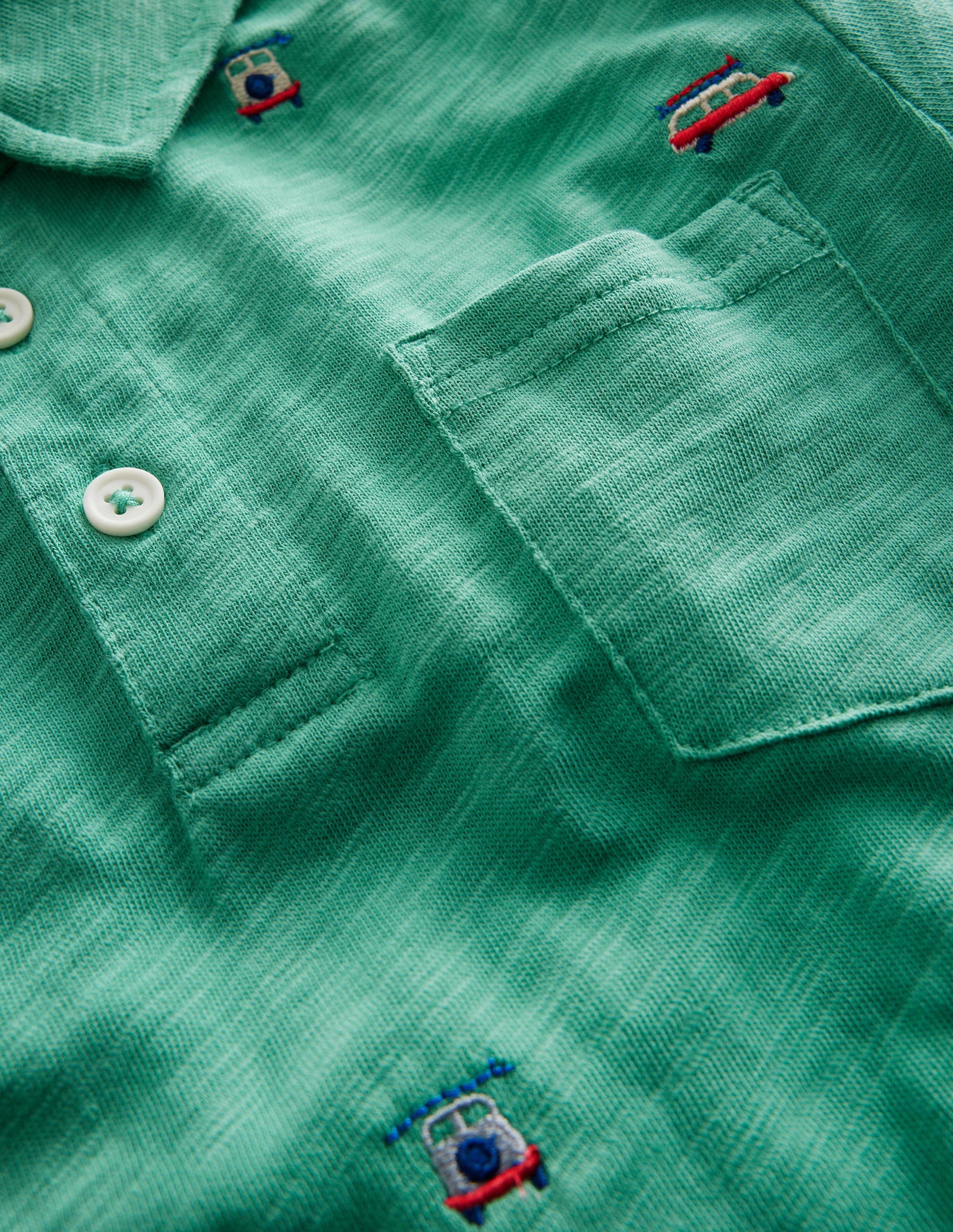 Embroidered Slubbed Polo Shirt-Green Cars-3