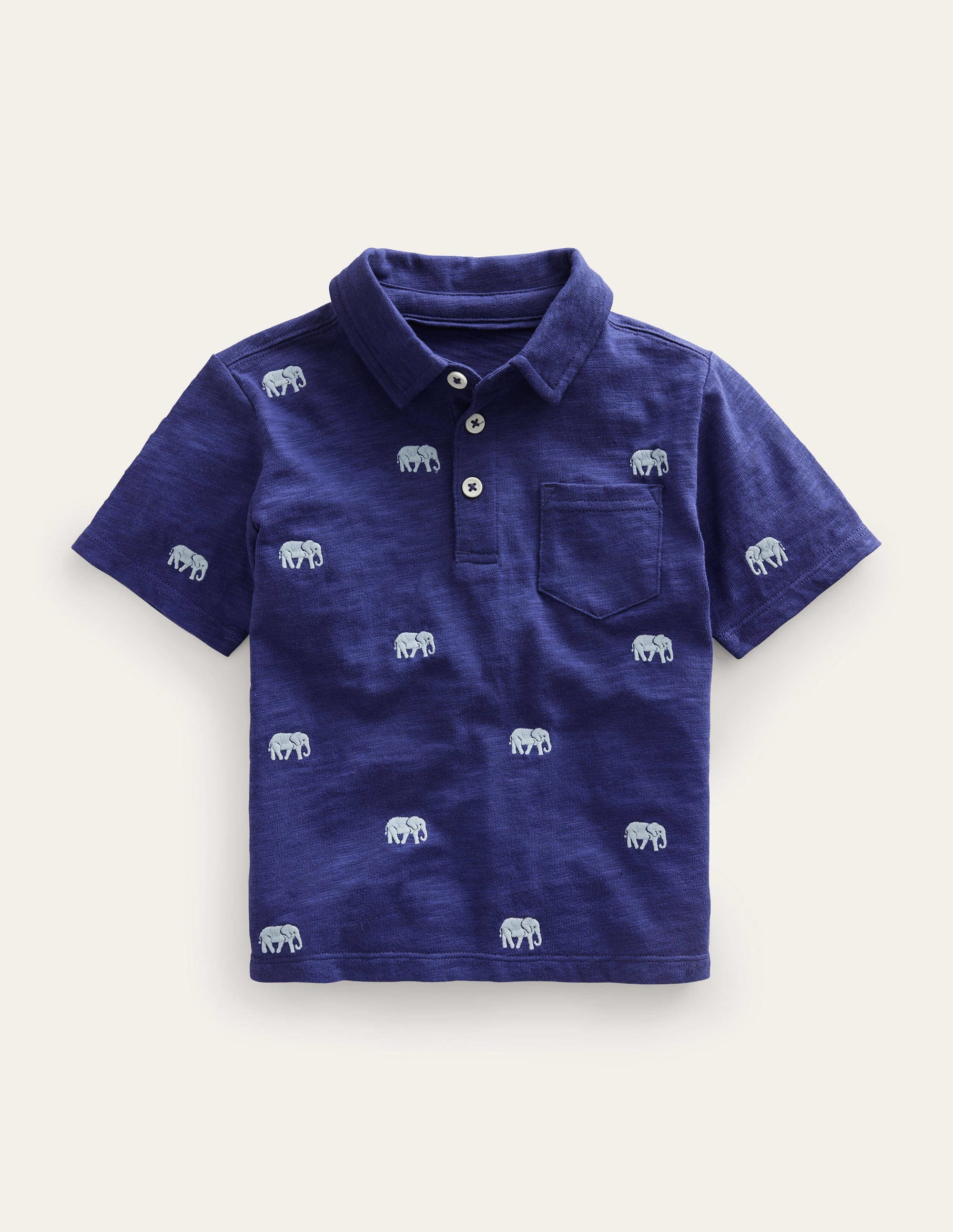 Embroidered Slubbed Polo Shirt-Starboard Elephants - Image 1